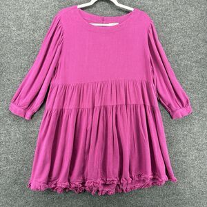 UMGEE Dress Womens S Purple Linen Cotton Tiered Babydoll Mini Boho‎ Cottagecore